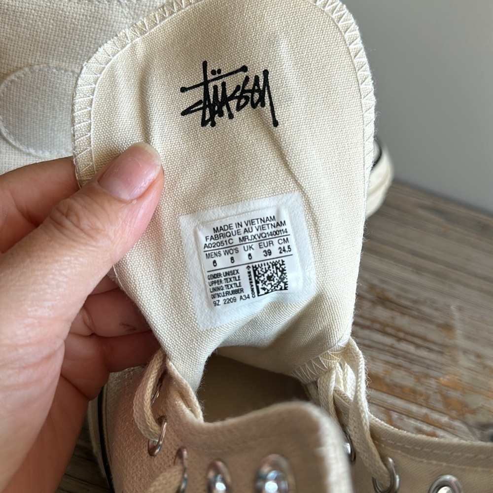 Women's Stussy Converse Cream High-Top Sneakers Sold Out In Stores - Picture 7 of 8
